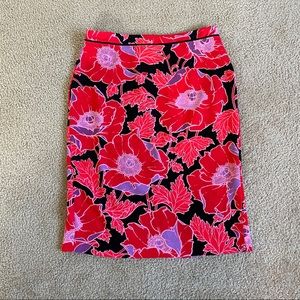 Who What Wear Red Floral Pencil Skirt
